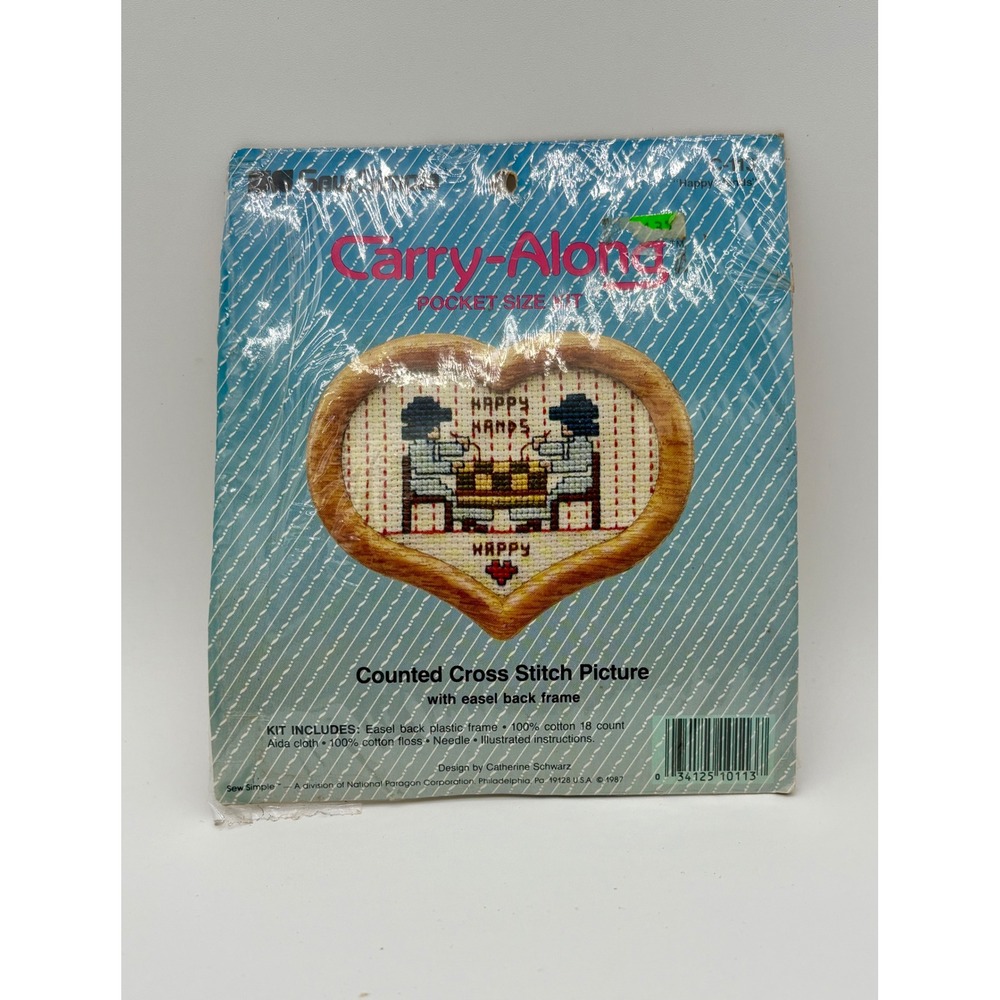 Vintage 1987 Sew Simple Happy Hands Counted Cross Stitch Kit Heart Frame 10113